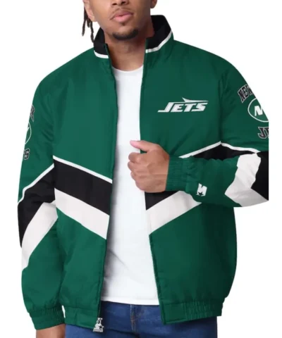Mens New York Jets Starter Green Captain Satin Varsity Jacket