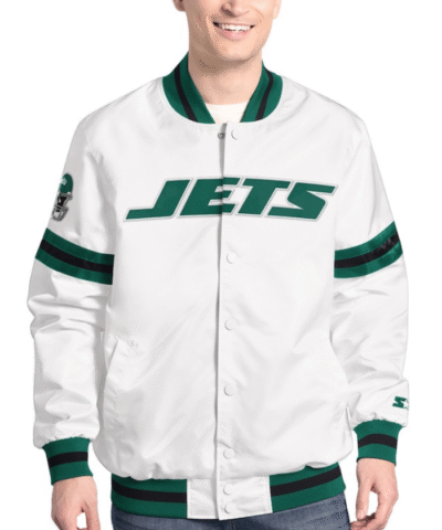 Mens New York Jets Starter White Scout Full-Snap Varsity Jacket