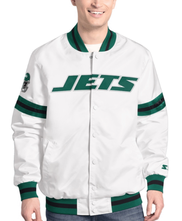 Mens New York Jets Starter White Scout Full-Snap Varsity Jacket
