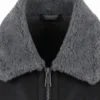 Mens Sheepskin Aviator Leather Jacket Close Up Collar