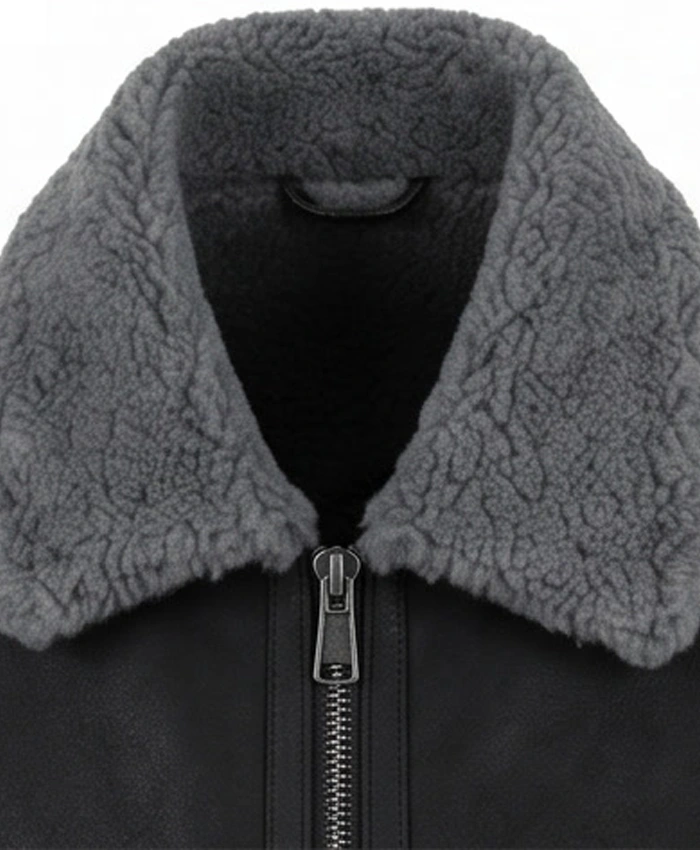 Mens Sheepskin Aviator Leather Jacket Close Up Collar