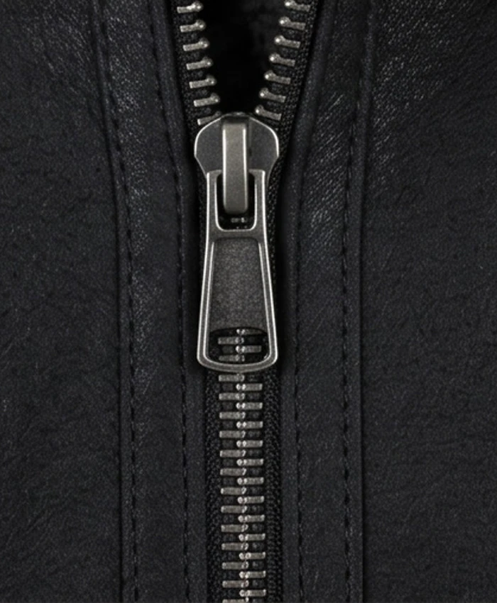 Mens Sheepskin Aviator Leather Jacket Close Up Zip