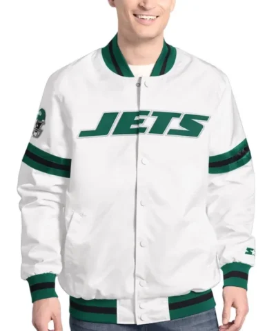 Mens Starter New York Jets Scout Full-Snap Varsity Jacket - White