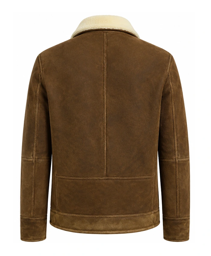 Mens Tan Brown Shearling Jacket Back