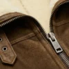 Mens Tan Brown Shearling Jacket Close Up Collar