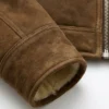 Mens Tan Brown Shearling Jacket Close Up Cuffs