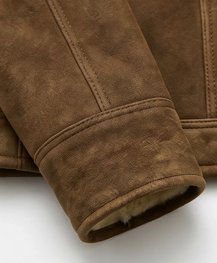 Mens Tan Brown Shearling Jacket Cuffs