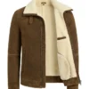 Mens Tan Brown Shearling Jacket Inner Pocket