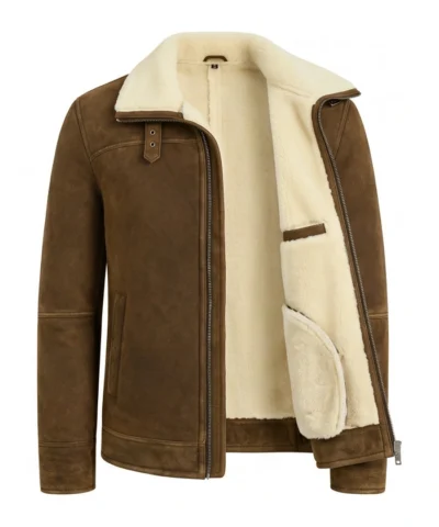 Mens Tan Brown Shearling Jacket Inner Pocket