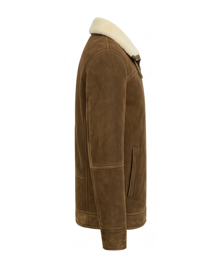 Mens Tan Brown Shearling Jacket Side