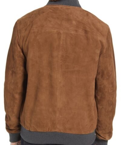 Brown Suede Bomber Leather Jacket Back