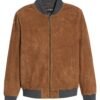 Brown Suede Bomber Leather Jacket