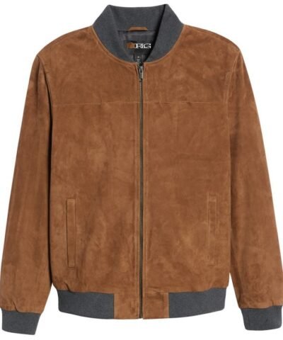 Brown Suede Bomber Leather Jacket