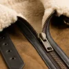 Shearling-Lined Brown Aviator Leather Jacket Mens Close Up Collar