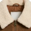 Suede Shearling Bomber Leather Jacket For Men Close Up Collar