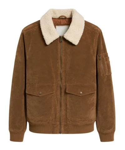 Suede Shearling Bomber Leather Jacket For Mens