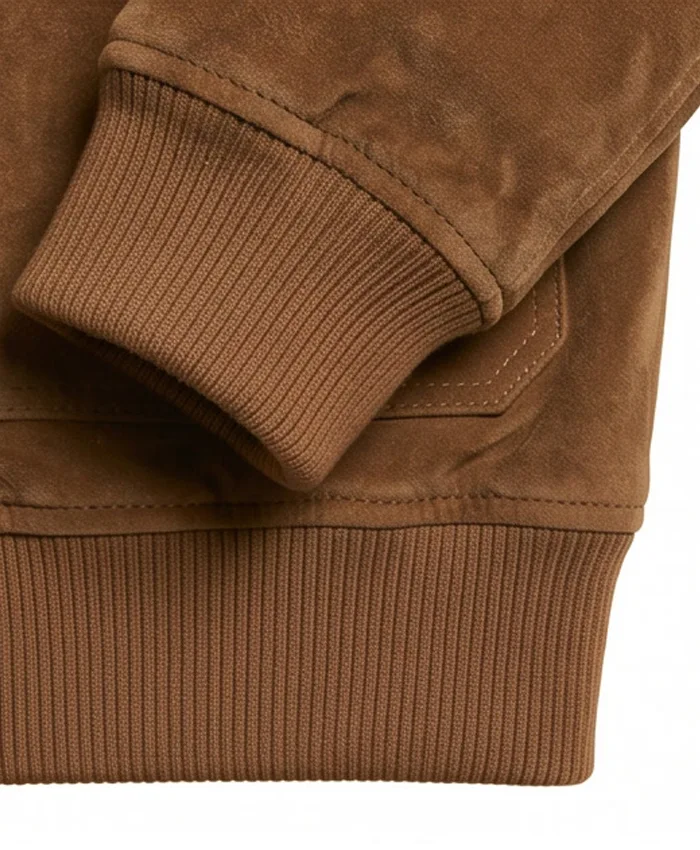Suede Shearling Bomber Leather Jacket For Mens Cuffs