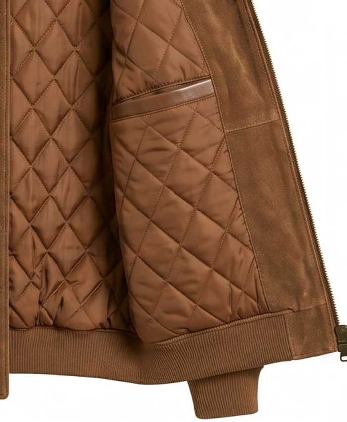 Suede Shearling Bomber Leather Jacket For Mens Inner Pocket