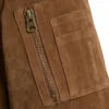 Suede Shearling Bomber Leather Jacket For Mens Sleeve Pocket