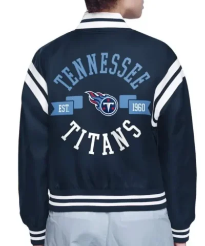 Tennessee Titans Printed Logo Navy Blue Varsity Satin Jacket