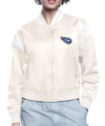 Tennessee Titans Printed Logo Satin Jacket - Cream