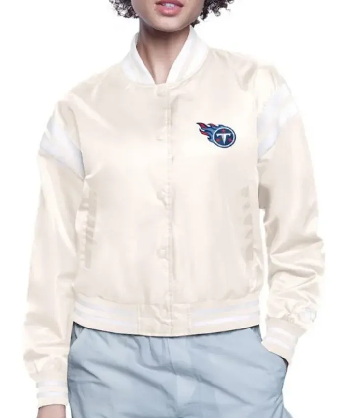 Tennessee Titans Printed Logo Satin Jacket - Cream