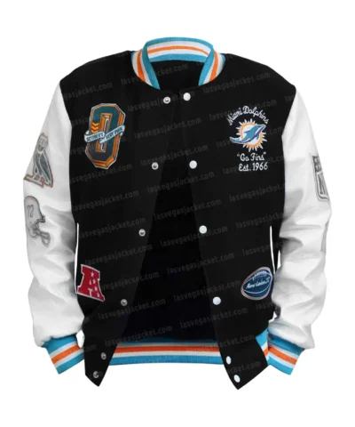 Mens Miami Dolphins Wool Letterman Jacket