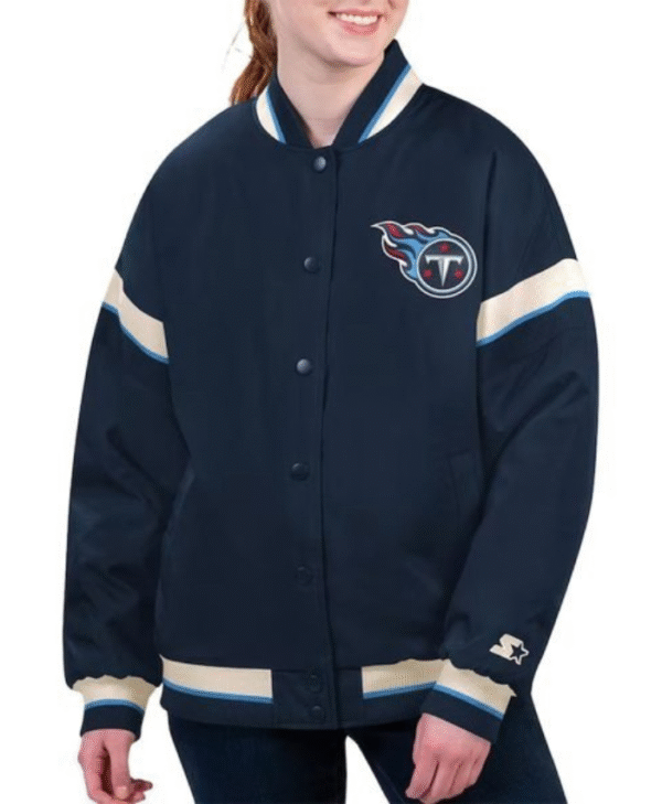 NFL Tennessee Titans Tournament Navy Satin Bomber Jacket