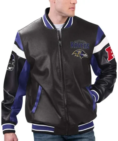 Mens Baltimore Ravens Varsity Full-Zip Black Leather Jacket