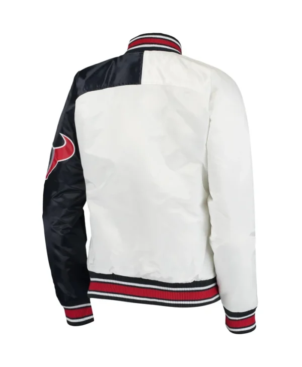 Houston Texans Hometown Satin Varsity Jacket White & Navy - Image 2