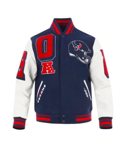 Throw it back in Texans style with the Mashup Classic Rib Wool Jacket—vintage varsity look in navy and white, packed with Houston pride.