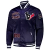 Turn heads in the Texans Navy Sublimated Satin Jacket—bold allover design, sleek satin feel, and standout Houston pride.