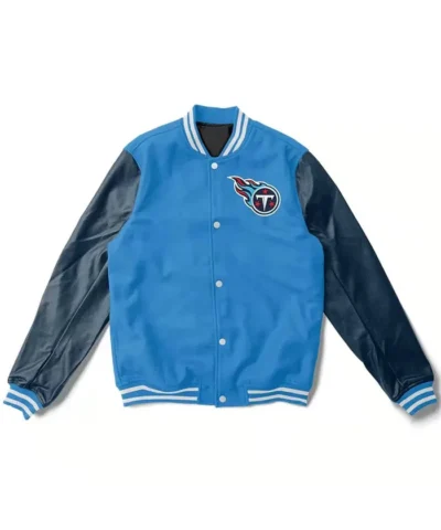 Tennessee Titans Varsity Light Blue and Navy Jacket