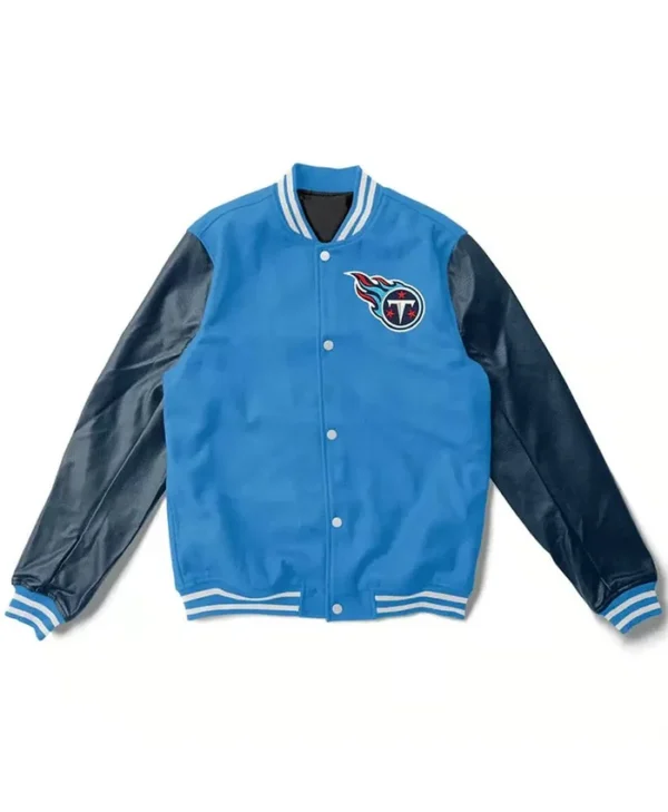 Tennessee Titans Varsity Light Blue and Navy Jacket