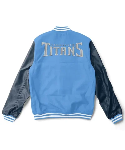 Tennessee Titans Varsity Light Blue and Navy Jacket