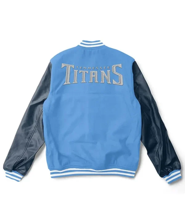 Tennessee Titans Varsity Light Blue and Navy Jacket