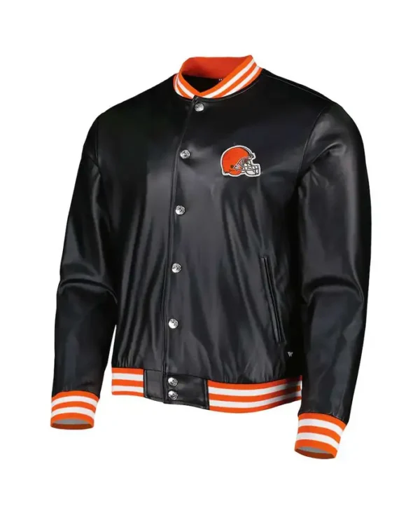 the-wild-collective-cleveland-browns-metallic-bomber-jacket