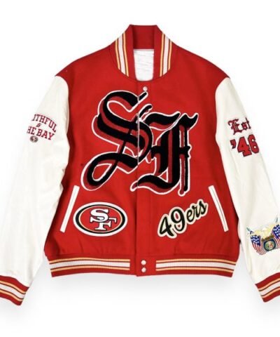 JH San Francisco 49ers Red and Off White Varsity Jacket