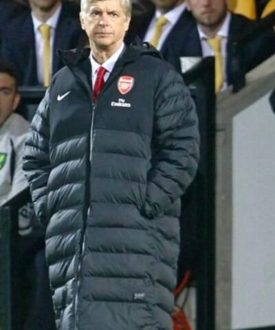 Arsene-Wenger-Long-Black-Puffer-Coat