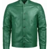 Bob Padded Shoulder Green Leather Jacket For Men