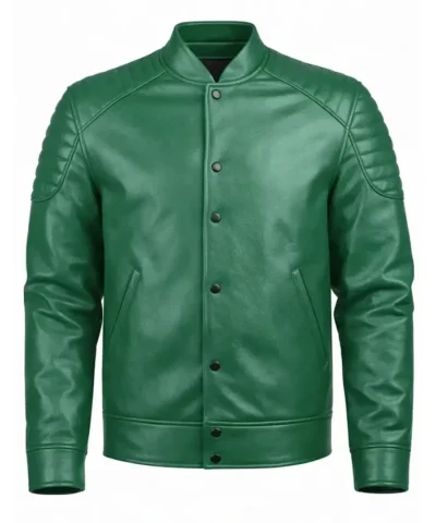 Bob Padded Shoulder Green Leather Jacket For Men