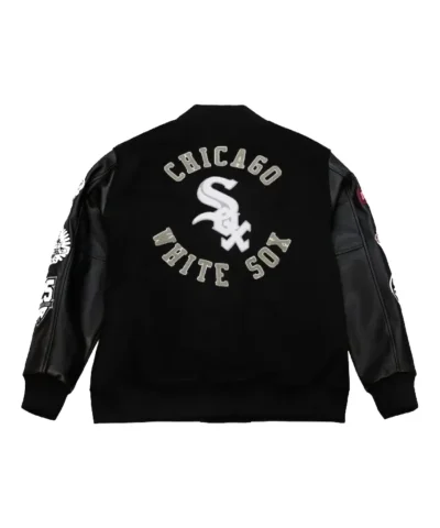 Chicago White Sox Black Out Vintage Logo Varsity Bomber Jacket Back View