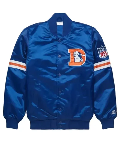 Denver Broncos Blue Satin Bomber Jacket