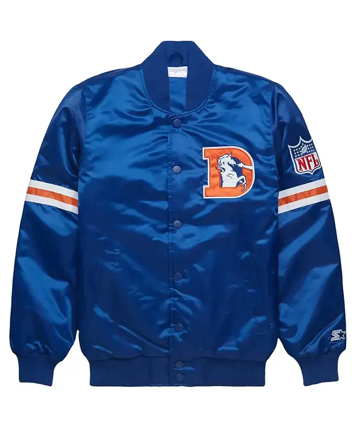 Denver Broncos Blue Satin Bomber Jacket