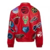 NBA Collage Multi Patches Red Leather Jacket