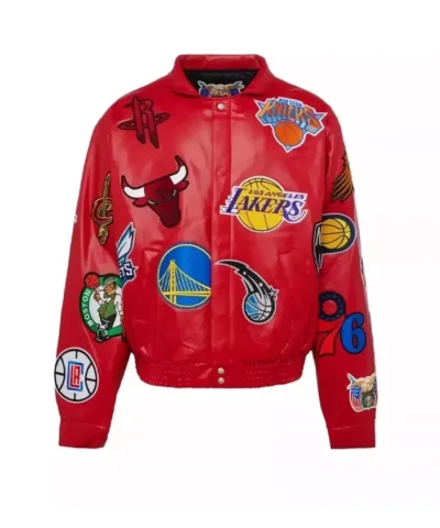NBA Collage Red Leather Jacket