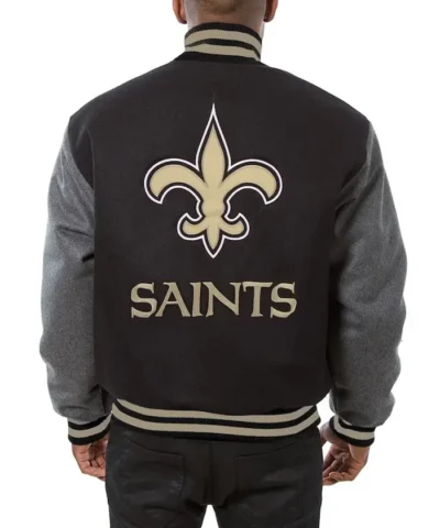 NFL New Orleans Saints Black and Charcoal Varsity Wool Jacket