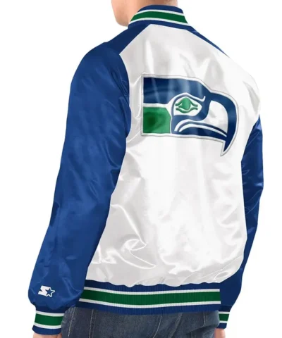 NFL Renegade Seattle Seahawks Blue and White Bomber Jacket