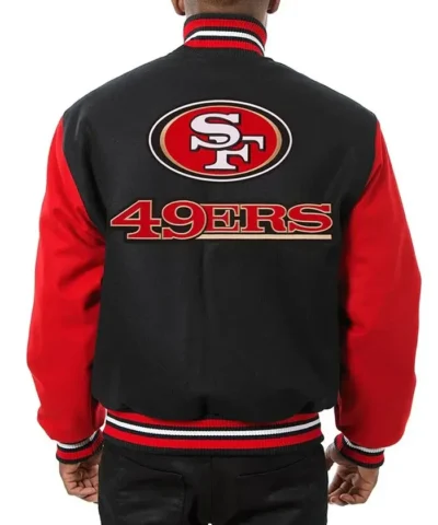 NFL San Francisco 49ers Black and Scarlet Varsity Wool Jacket