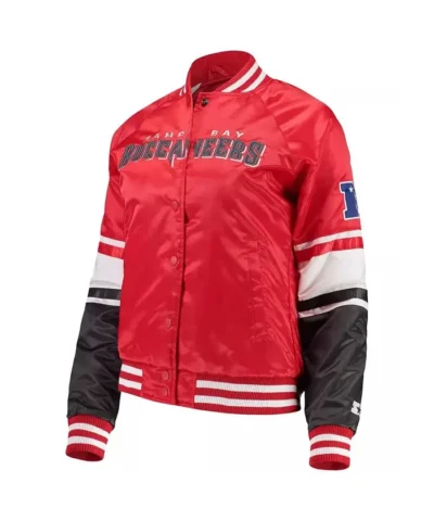 NFL Tampa Bay Buccaneers Victory Cheer Red Satin Bomber Jacket
